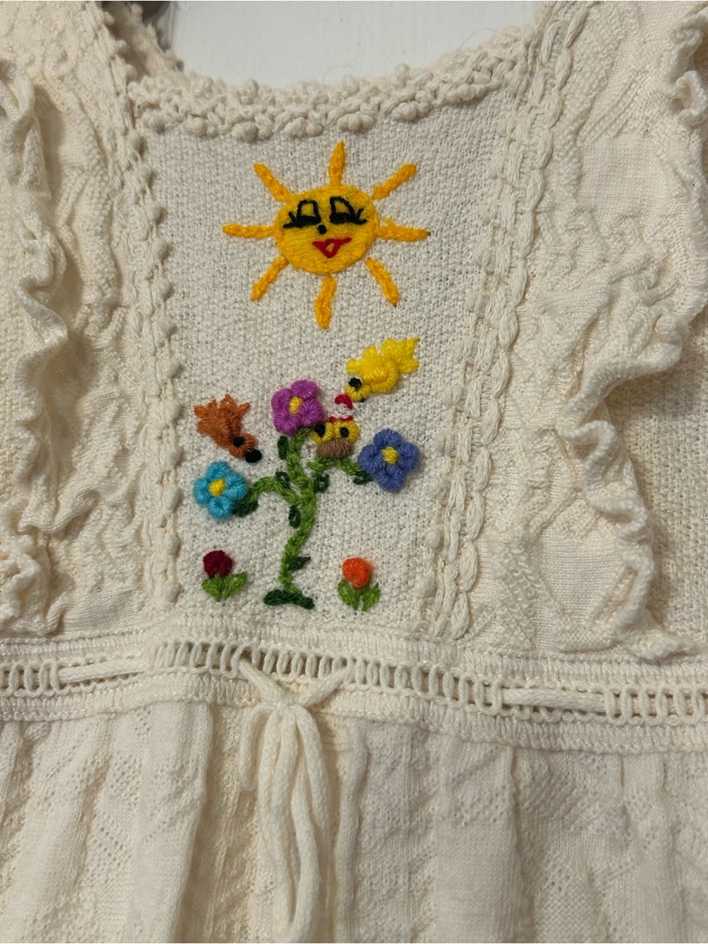 Isabella Mia Girls Hand Embroidered Knit Dress Size 8 | 100% Cotton | Peru